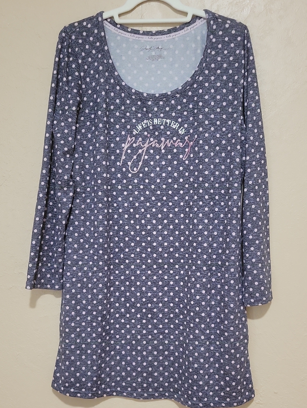 Women’s Navy Polka Dot Long-Sleeve Nightshirt - Life’s Better in Pajamas